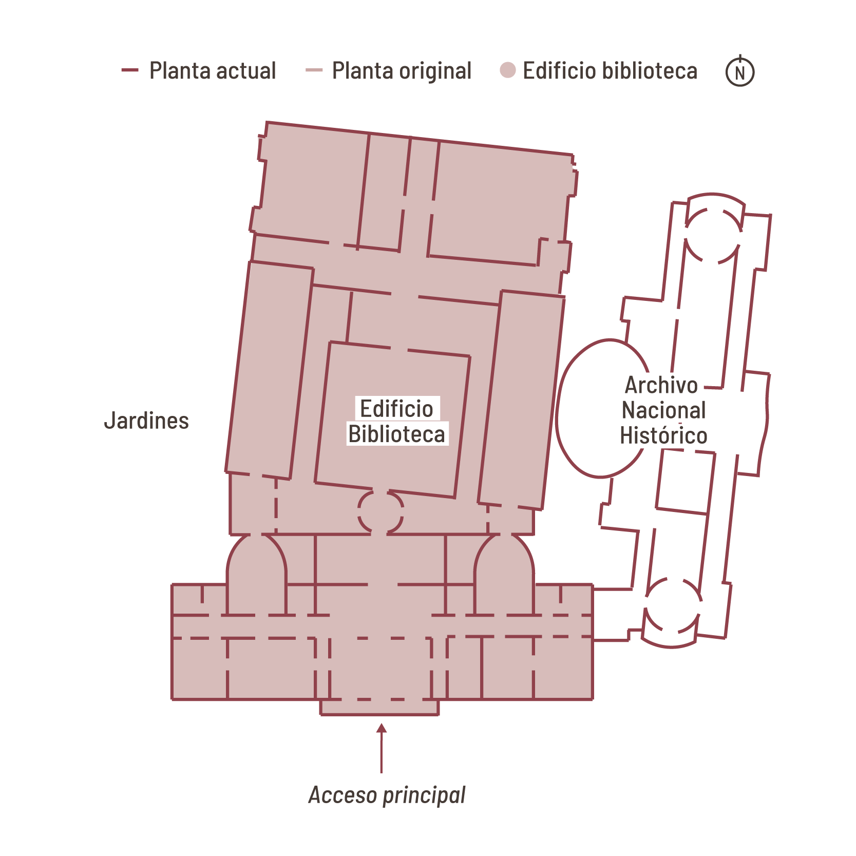 En la imagen se visualiza enunciado el espacio que ocupa solamente el edificio de la biblioteca en el plano anteriormente expuesto