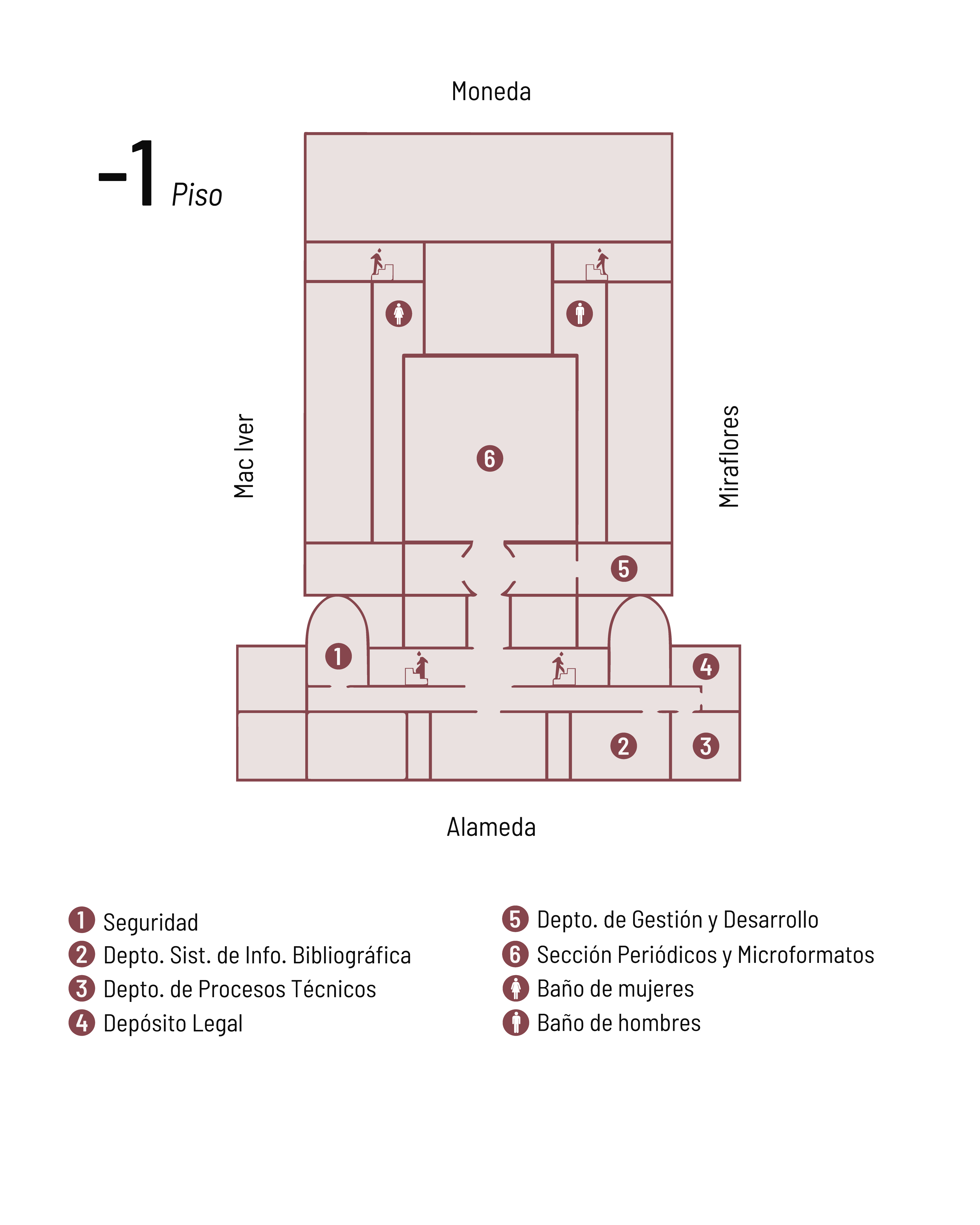 En la imagen, se visualiza el plano de la distribución del nivel -1 de la Biblioteca Nacional