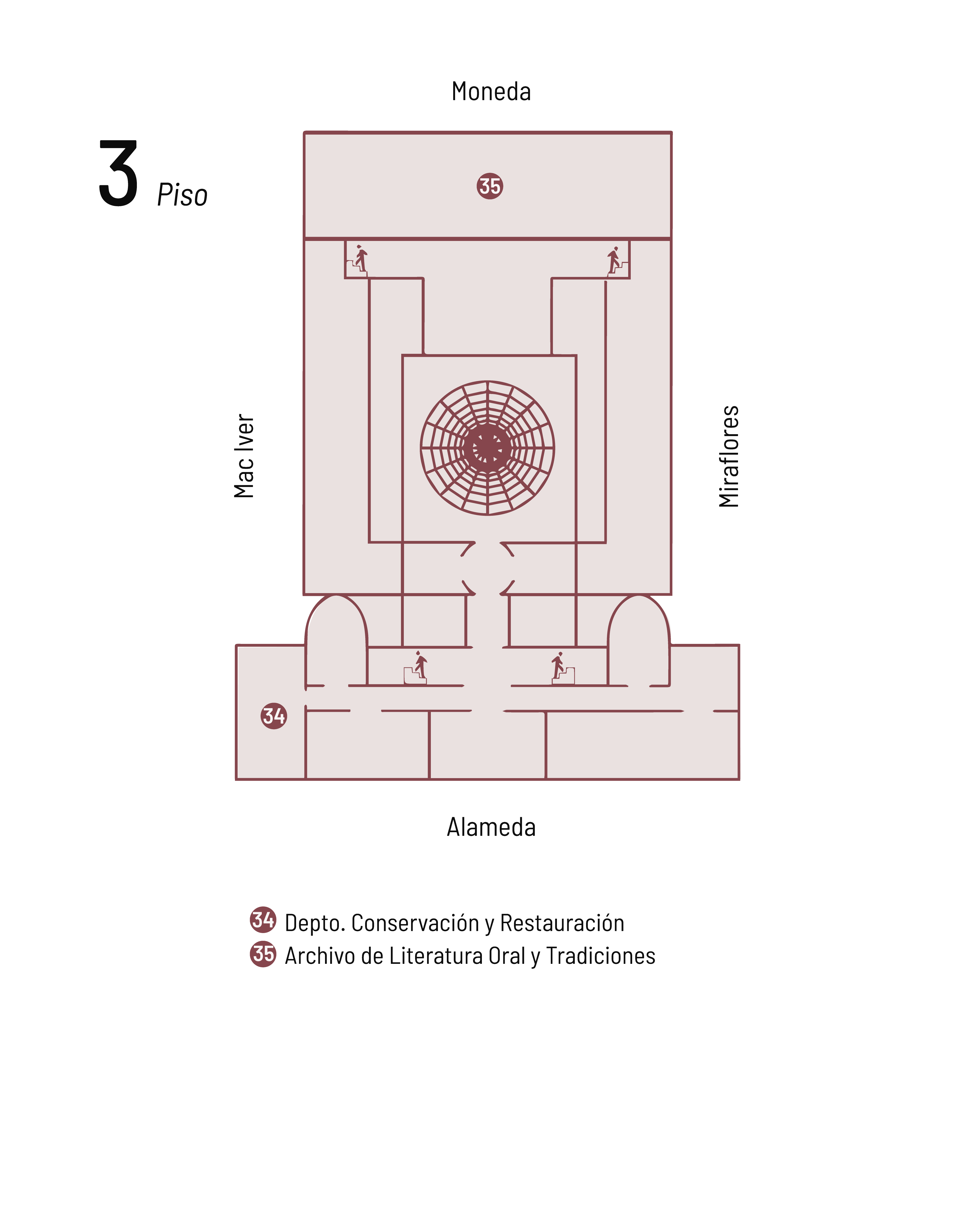 En la imagen, se visualiza el plano de la distribución del nivel 3 de la Biblioteca Nacional