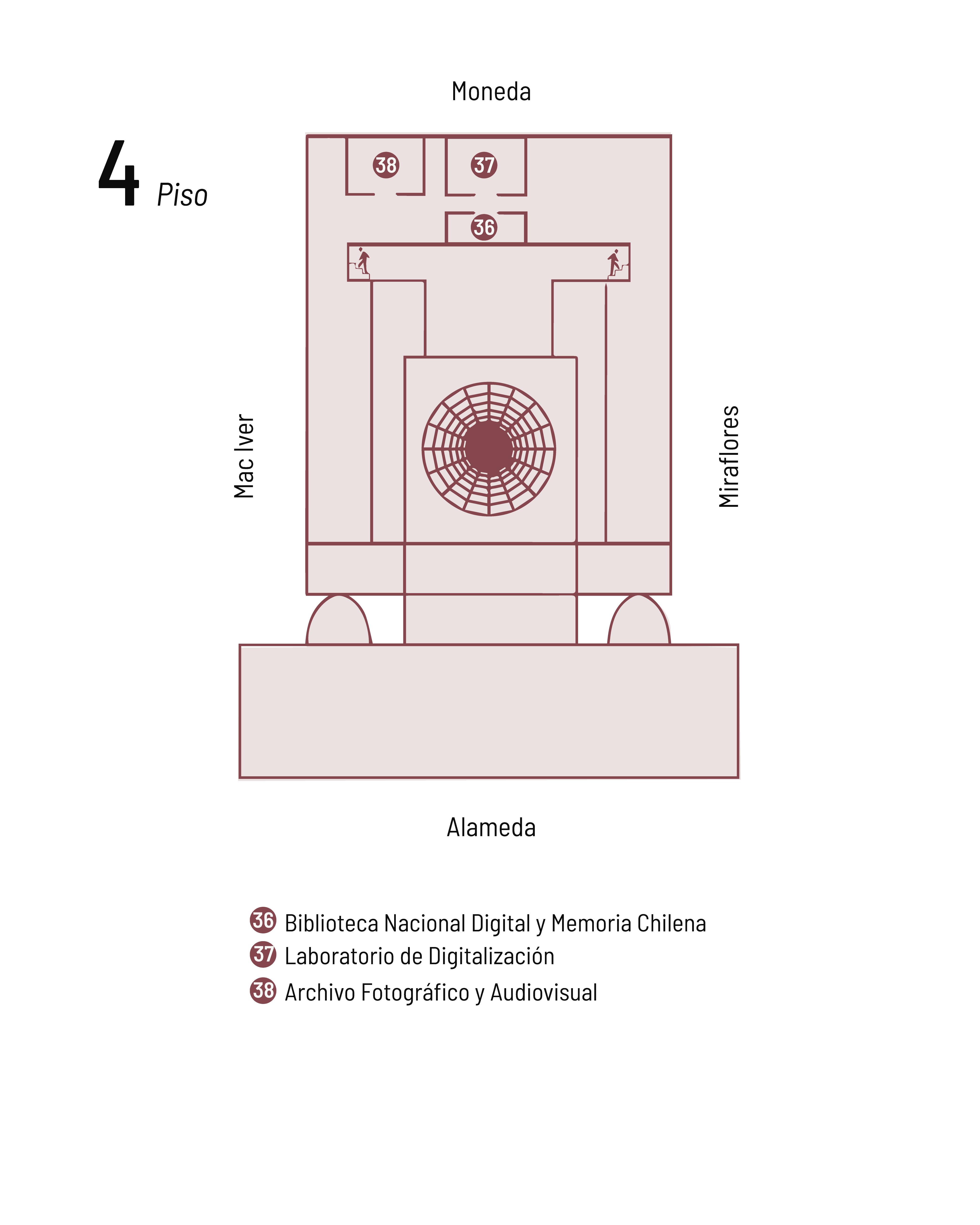 En la imagen, se visualiza el plano de la distribución del nivel 4 de la Biblioteca Nacional